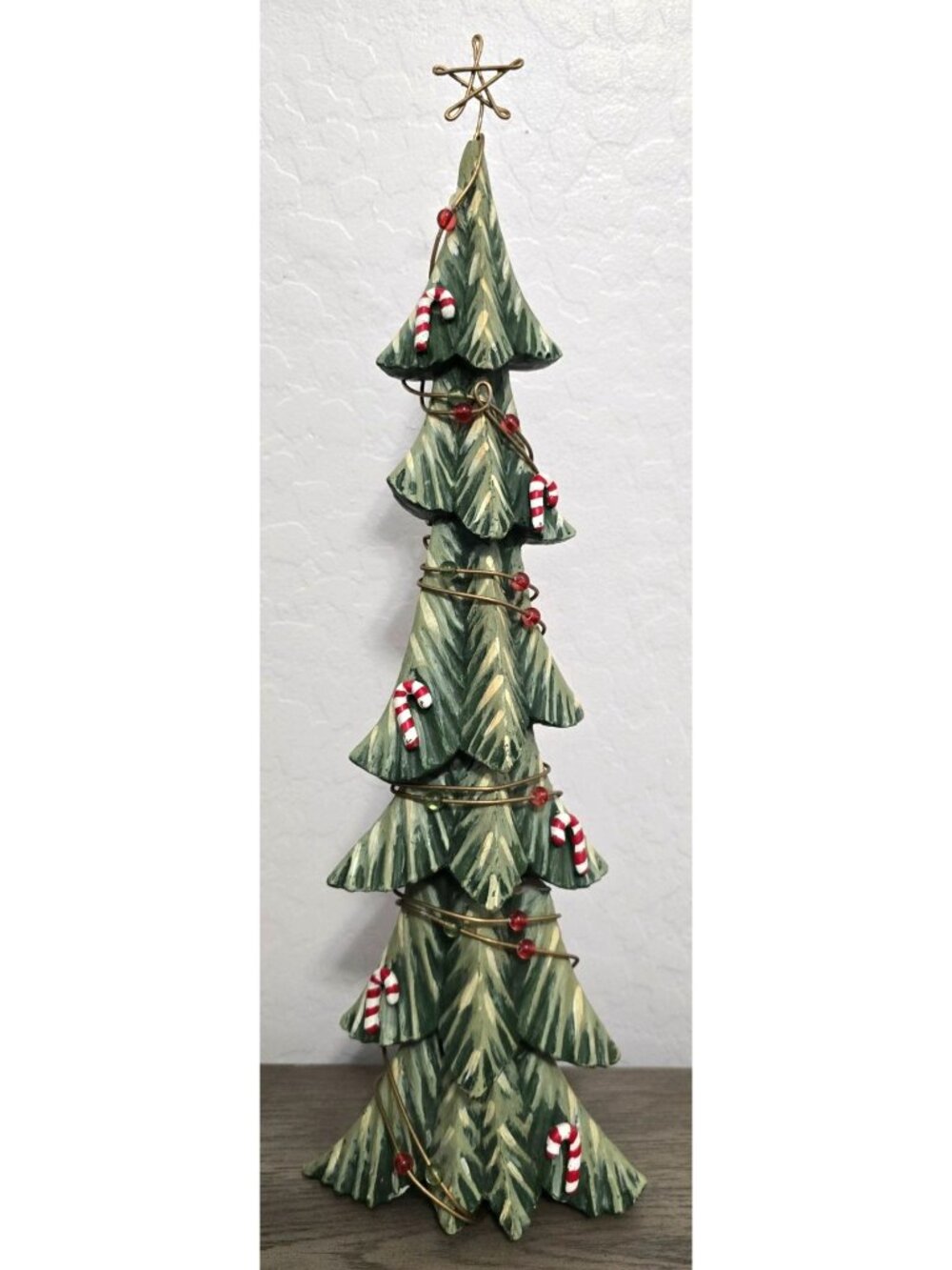 Fitz And Floyd Christmas Tree Figurine With Candy Canes & Beads 19" Tall